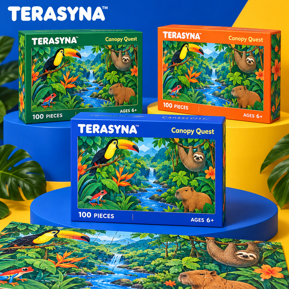 TERASYNA™ Garden Parade Kids’ Floor Jigsaw Puzzle — 24 Large Pieces, Ages 4+, 24" × 18" Garden Animal Puzzle with Reference Sheet & Storage Box