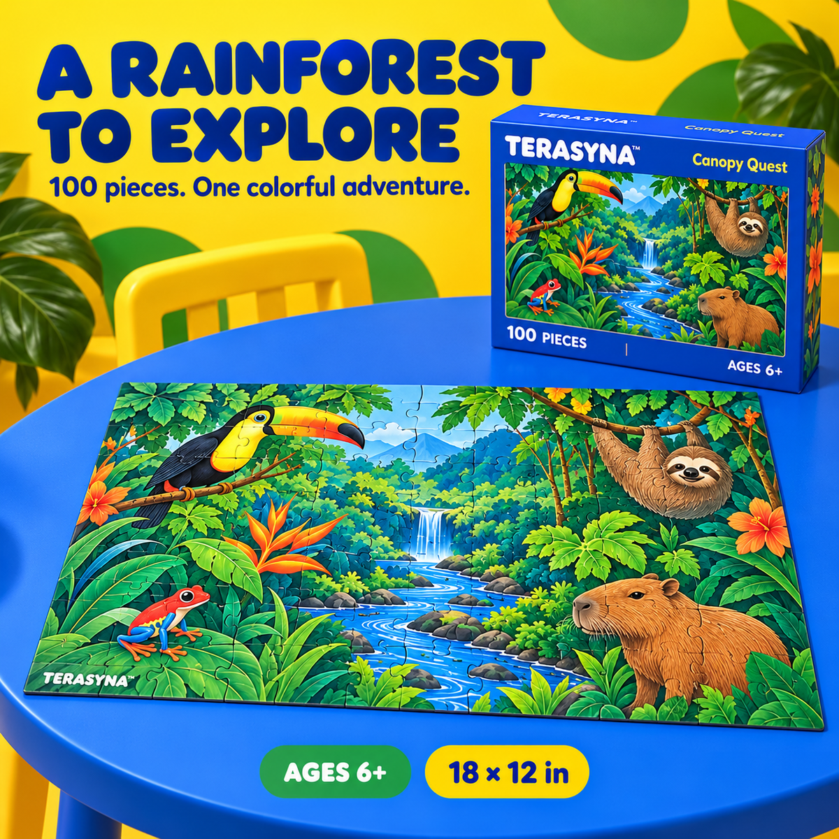 TERASYNA™ Garden Parade Kids’ Floor Jigsaw Puzzle — 24 Large Pieces, Ages 4+, 24" × 18" Garden Animal Puzzle with Reference Sheet & Storage Box